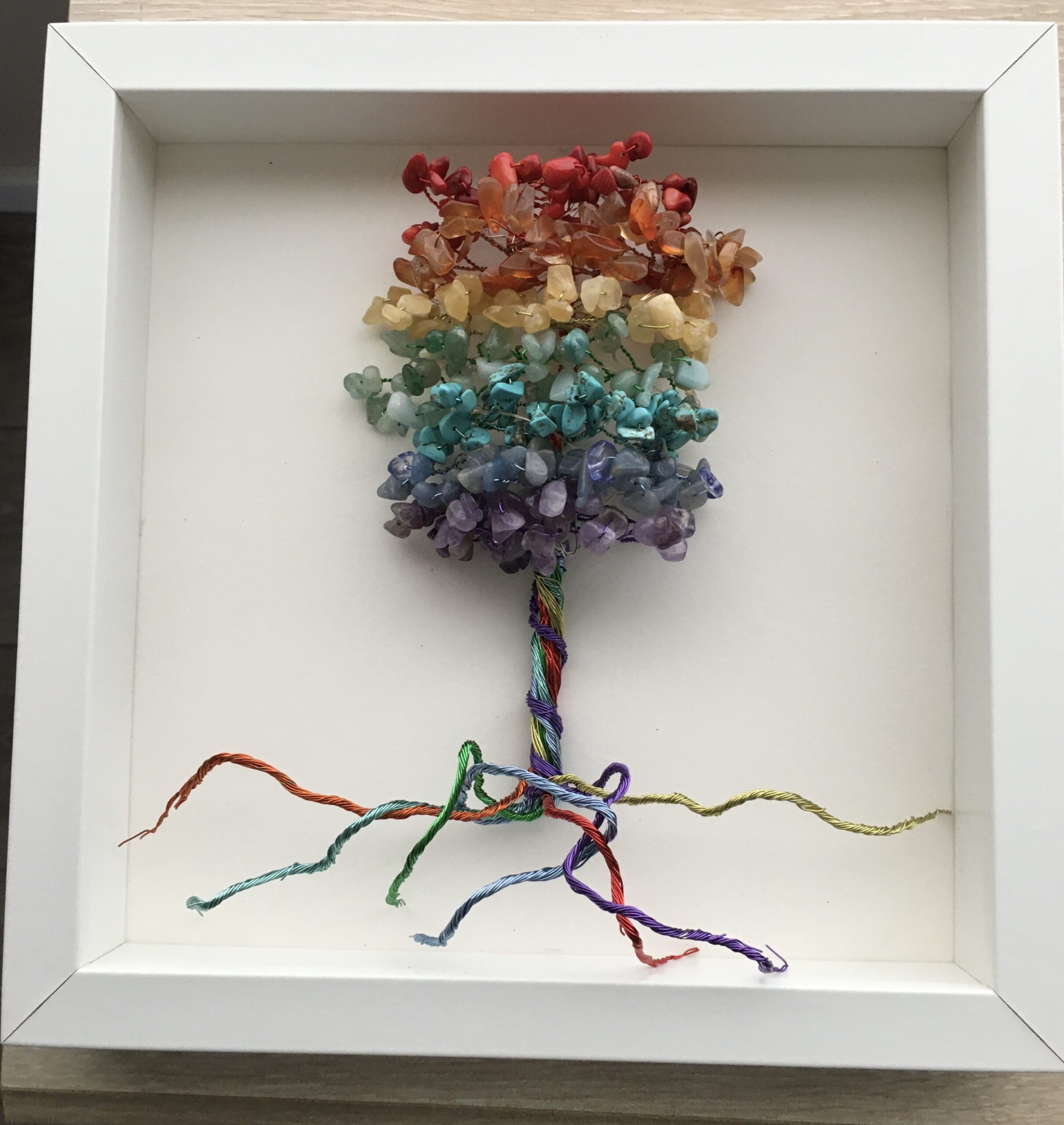 Rainbow crystal tree in white frame